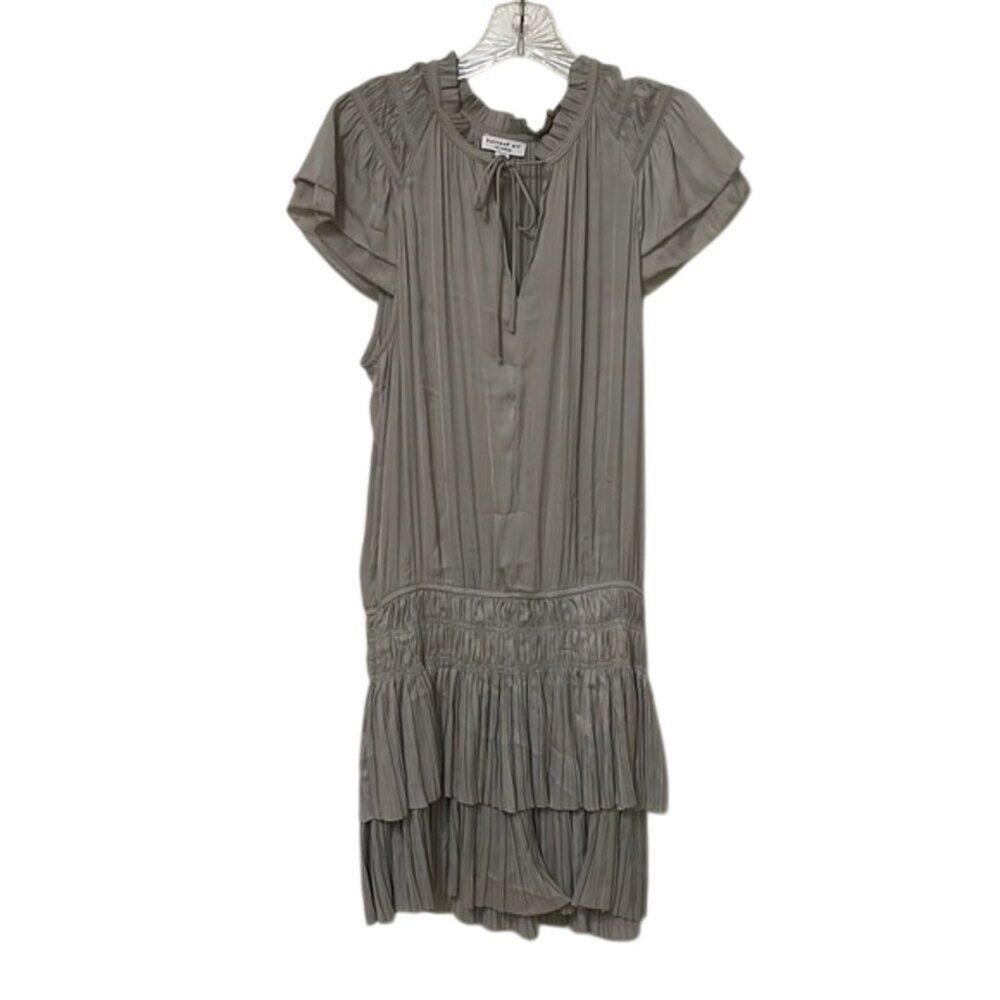 Current Air Gray Split Neck Flutter Sleeve Smocke… - image 3